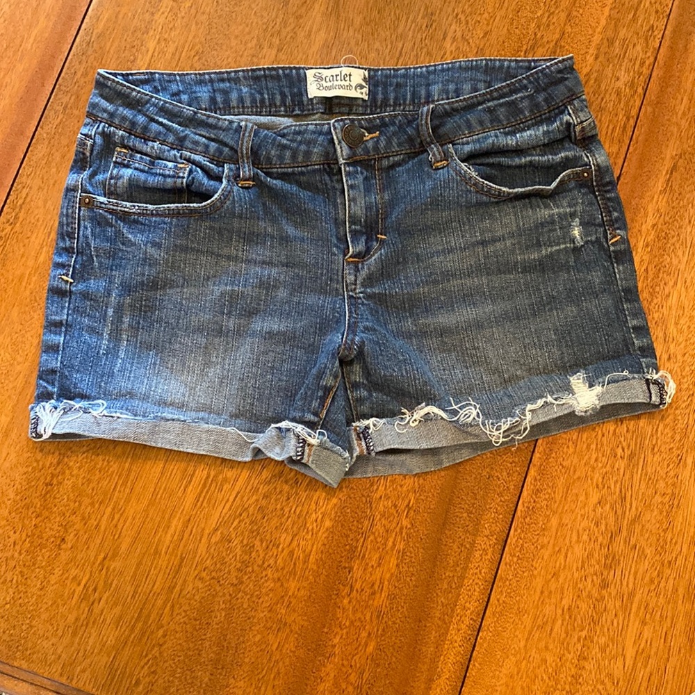 Scarlet Boulevard Distressed Denim shorts, size 28